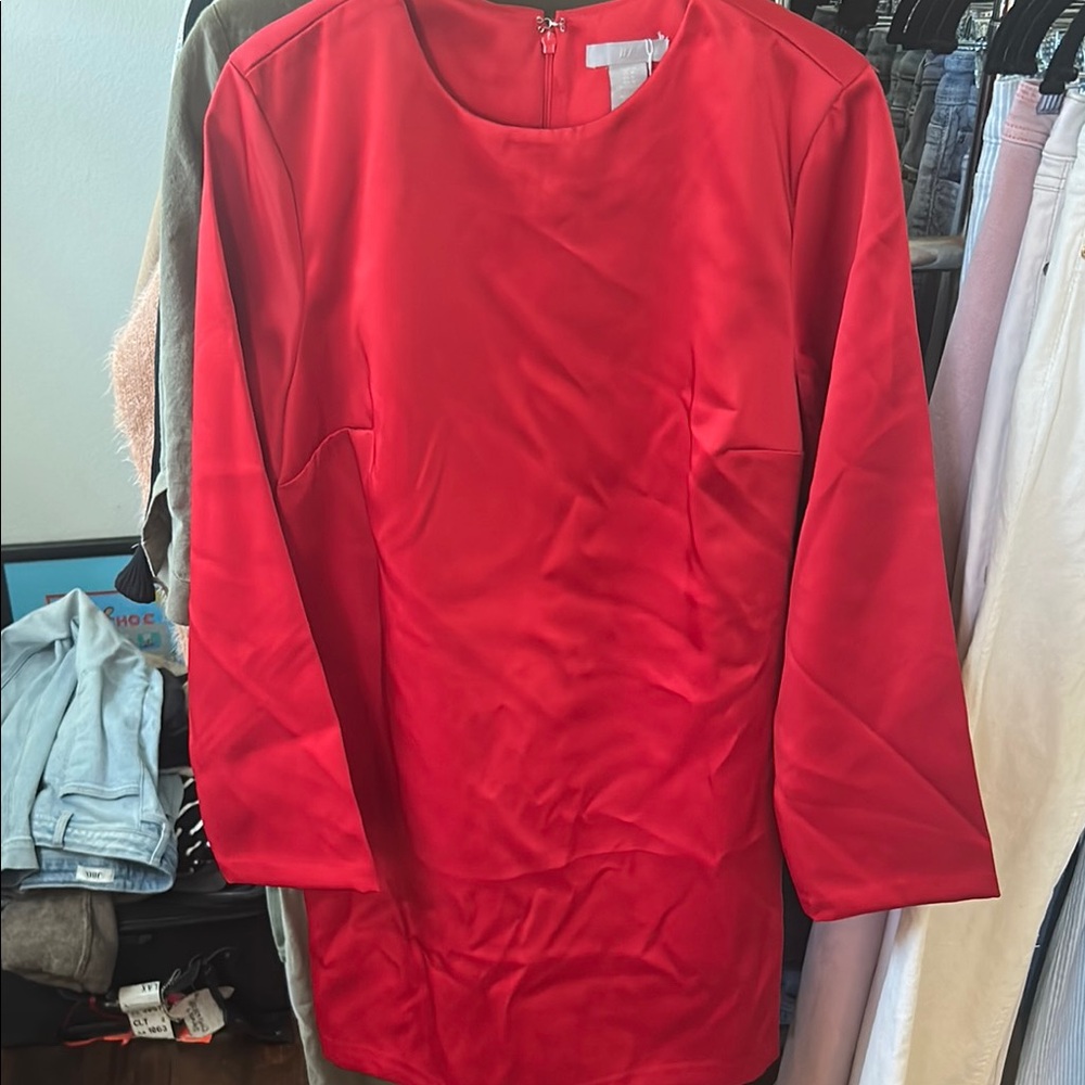 H&M Vibrant Red Long Sleeve Dress